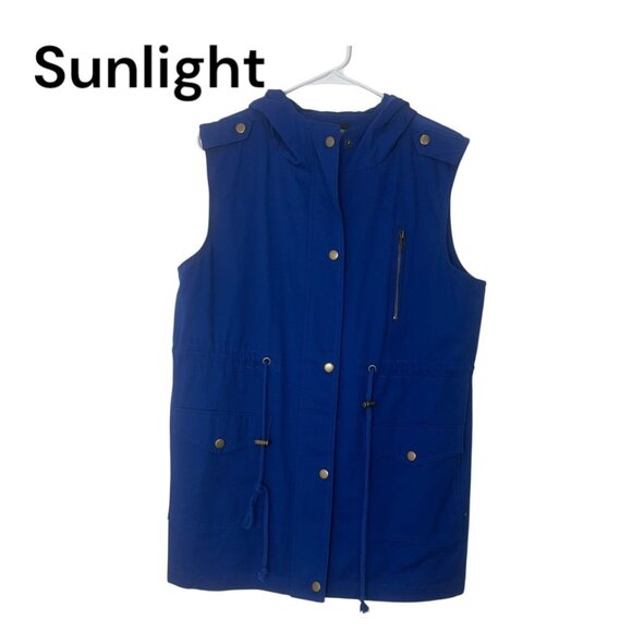 Zenana Outfitters Womens Royal Blue Hooded Utility Vest SZ L Drawstrings/Pockets - Picture 1 of 13